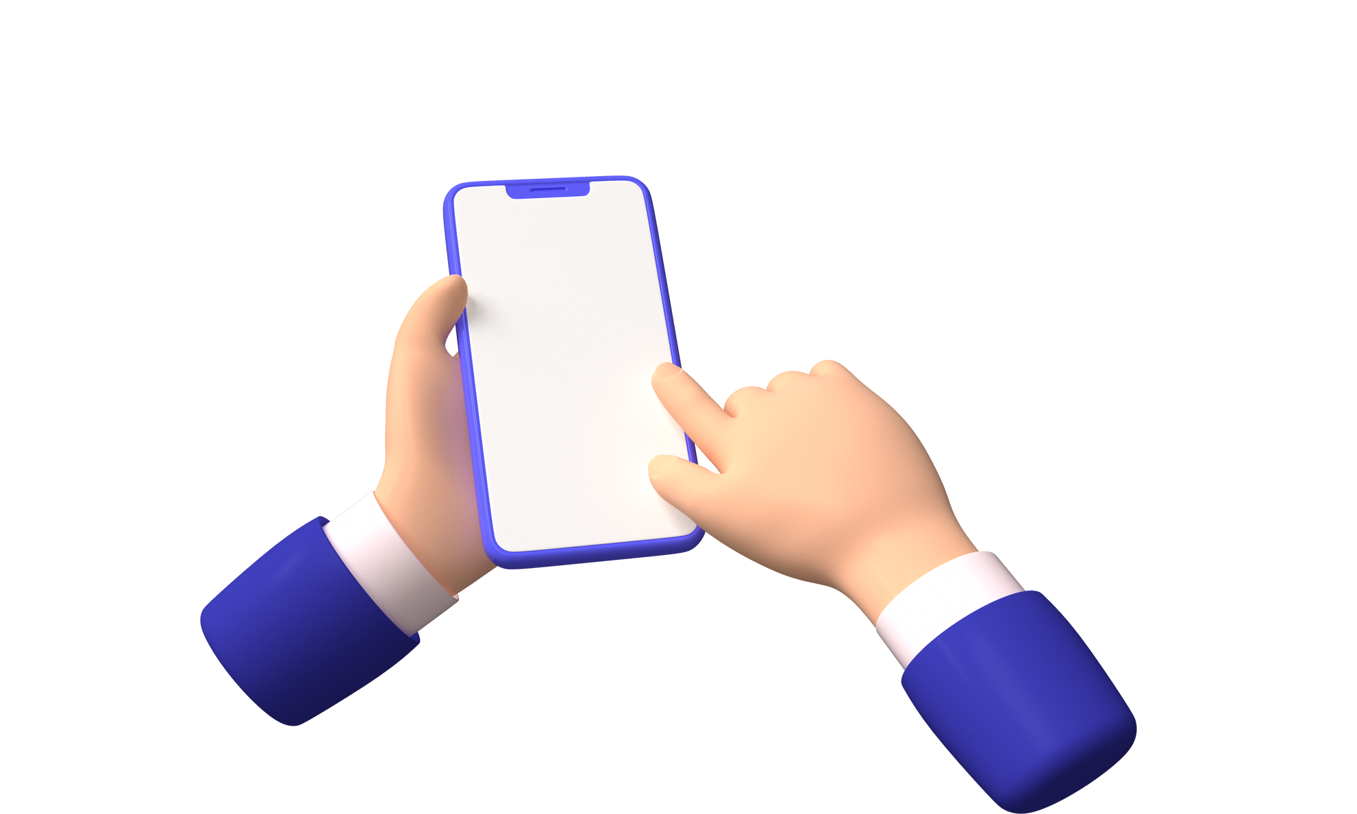 Hand holding mobile smartphone touchscreen 3d render illustration